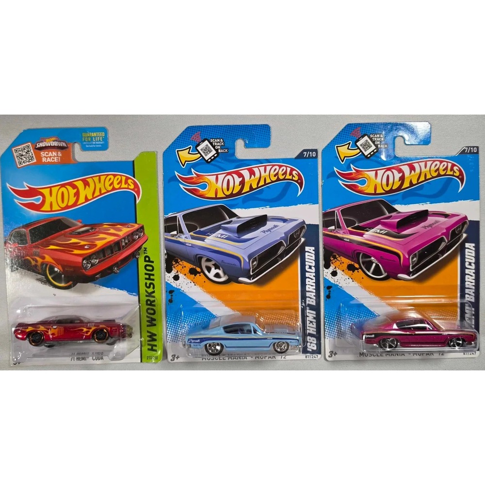 3X - 2012 Hot Wheels Muscle Mania - '68 HEMI Barracuda - Blue & Kmart Magenta